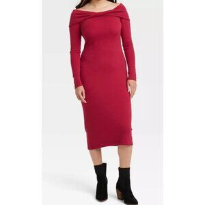 Universal Thread - Women's Long Sleeve Mide Bodycon Dress - Ruby Red - Large